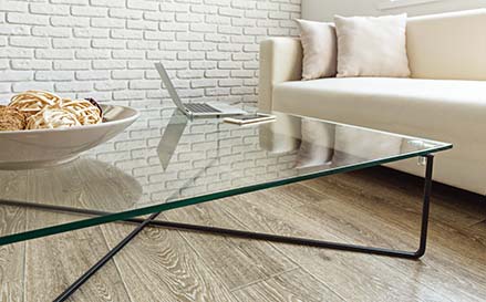 modern glass table in the loft interior